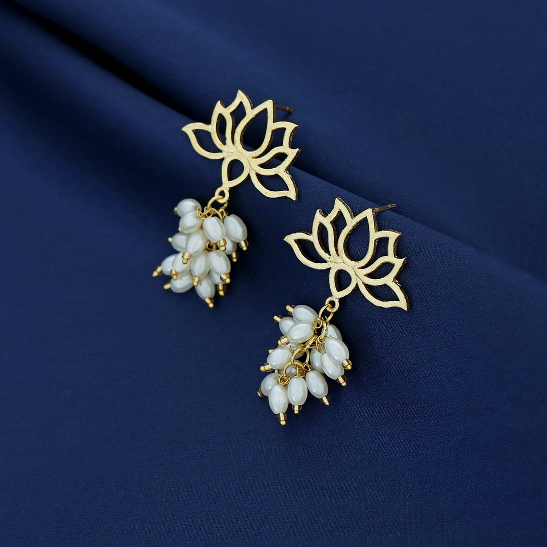 Golden Lotus Bunch Pearl Earring