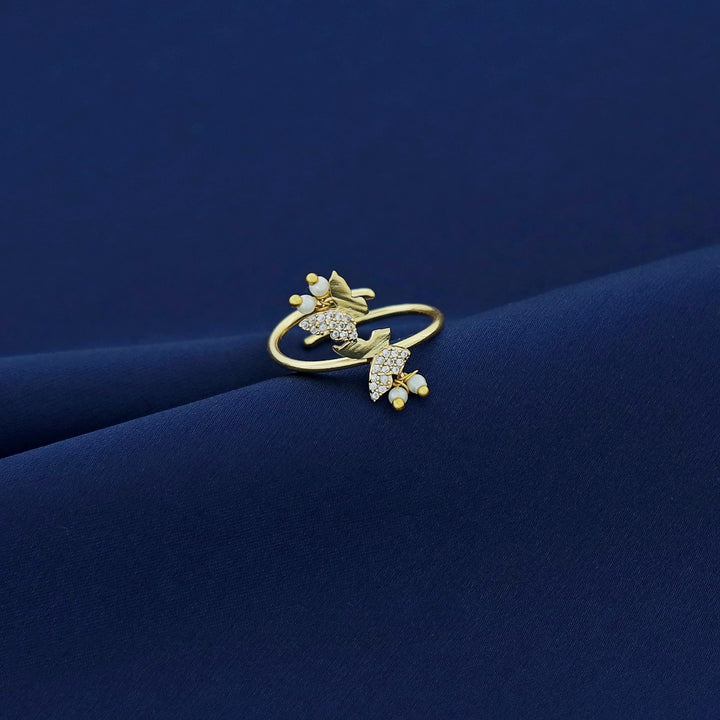 Adhara Golden Dual Butterfly Pearl Ring