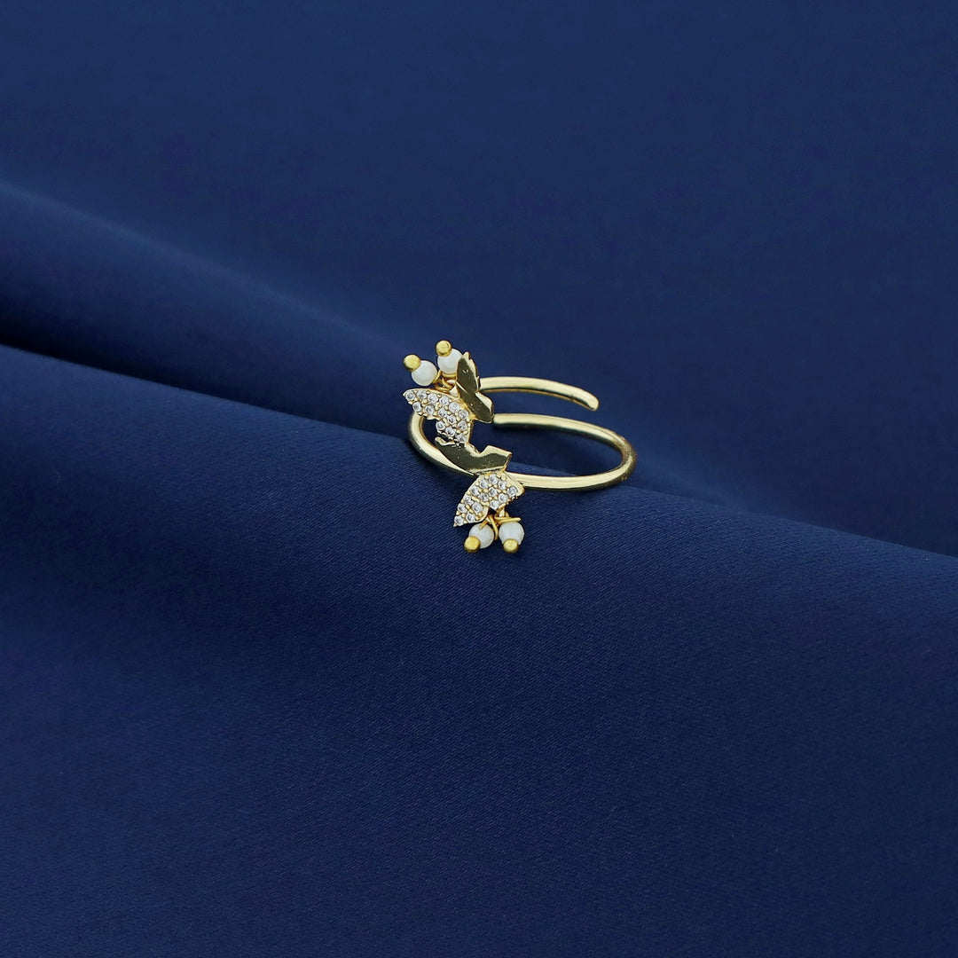 Adhara Golden Dual Butterfly Pearl Ring