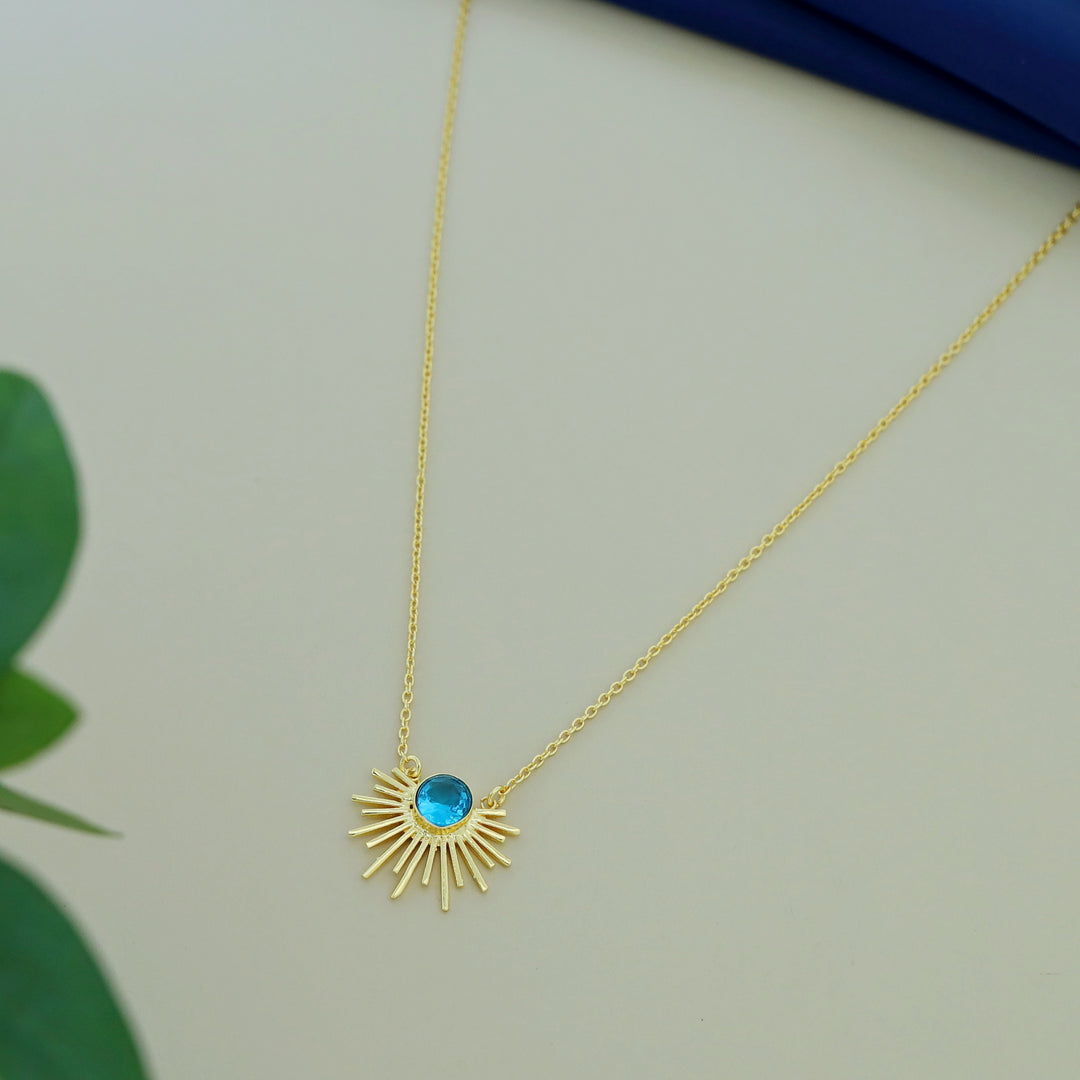 Golden Glossy Semi Sun Pendant Neckpiece