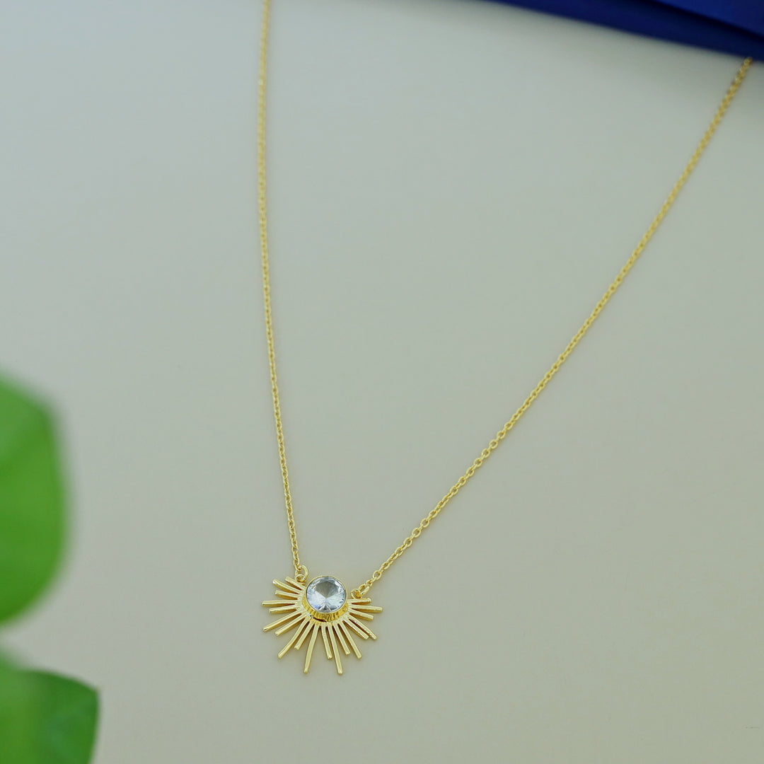 Golden Glossy Semi Sun Pendant Neckpiece