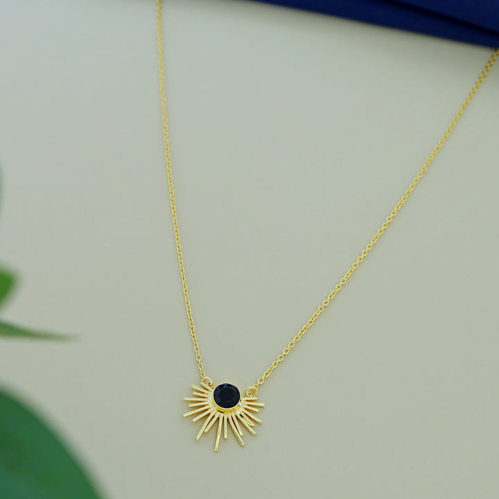 Golden Glossy Semi Sun Pendant Neckpiece