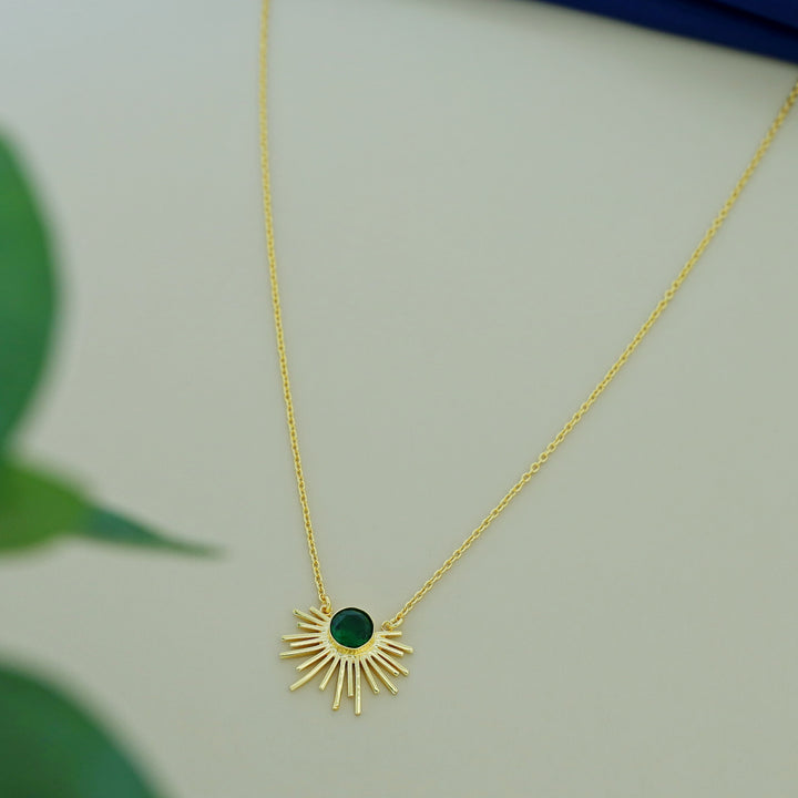 Golden Glossy Semi Sun Pendant Neckpiece