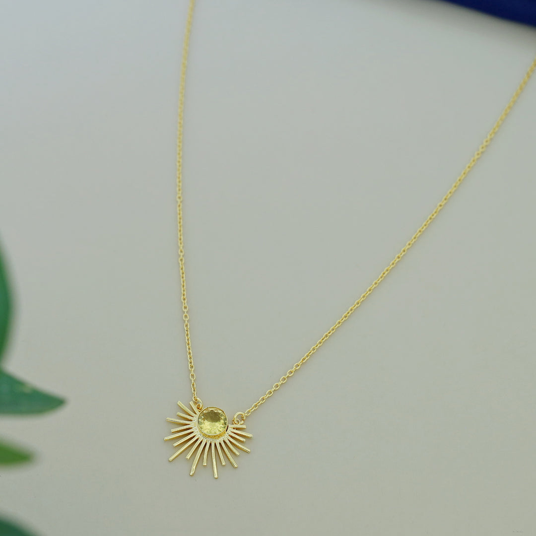 Golden Glossy Semi Sun Pendant Neckpiece