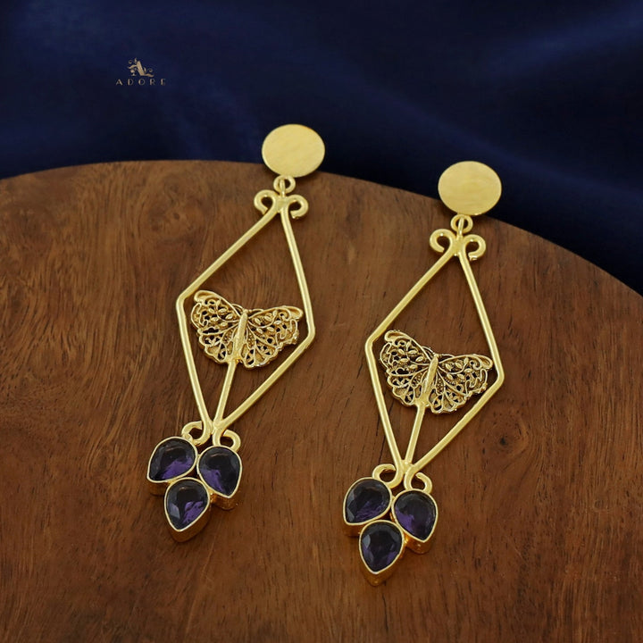 Nyssa Golden Diamond Butterfly Glossy Tri Drop Earring