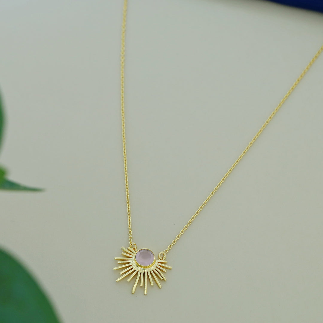 Golden Glossy Semi Sun Pendant Neckpiece