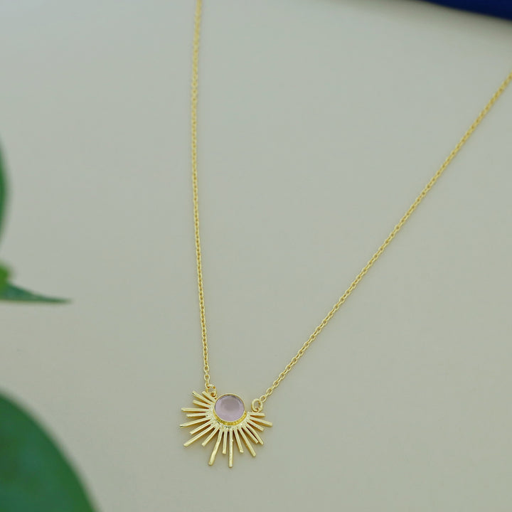 Golden Glossy Semi Sun Pendant Neckpiece