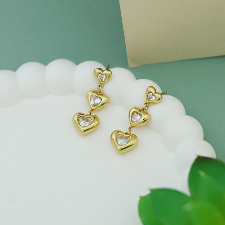 Roberta Tri Heart Glossy Stone Earring