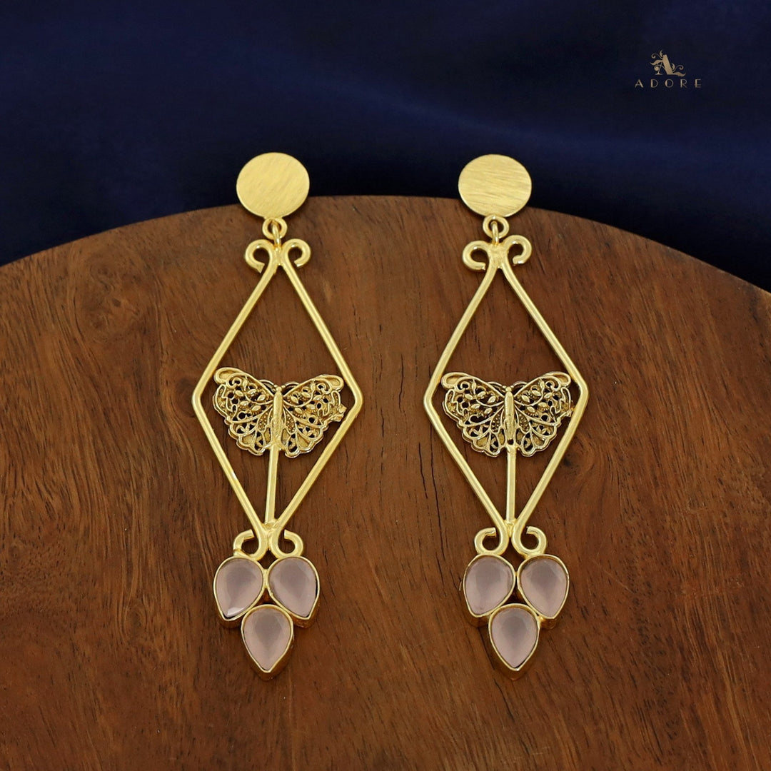 Nyssa Golden Diamond Butterfly Glossy Tri Drop Earring