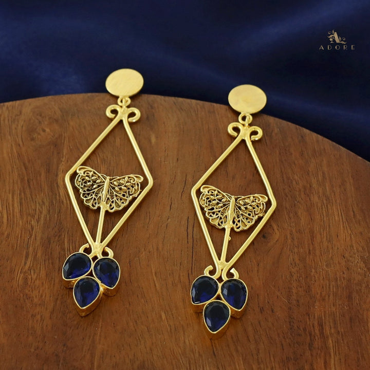 Nyssa Golden Diamond Butterfly Glossy Tri Drop Earring