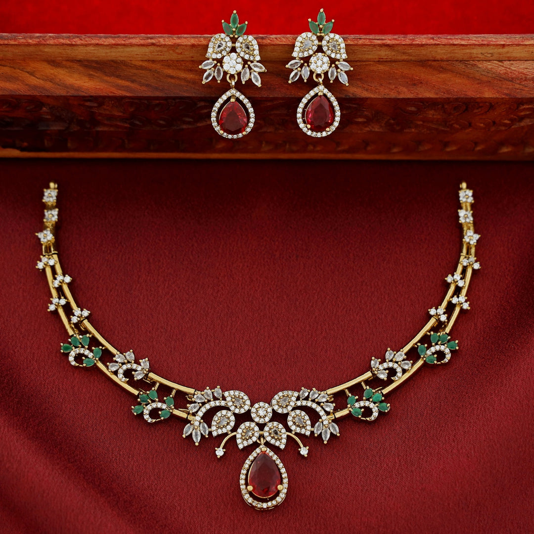 Premium Saanvika AD Stone Stiff Neckpiece With Earring