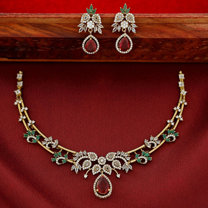 Premium Saanvika AD Stone Stiff Neckpiece With Earring