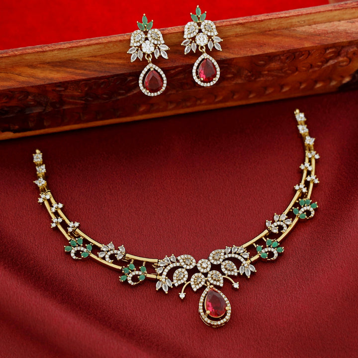Premium Saanvika AD Stone Stiff Neckpiece With Earring