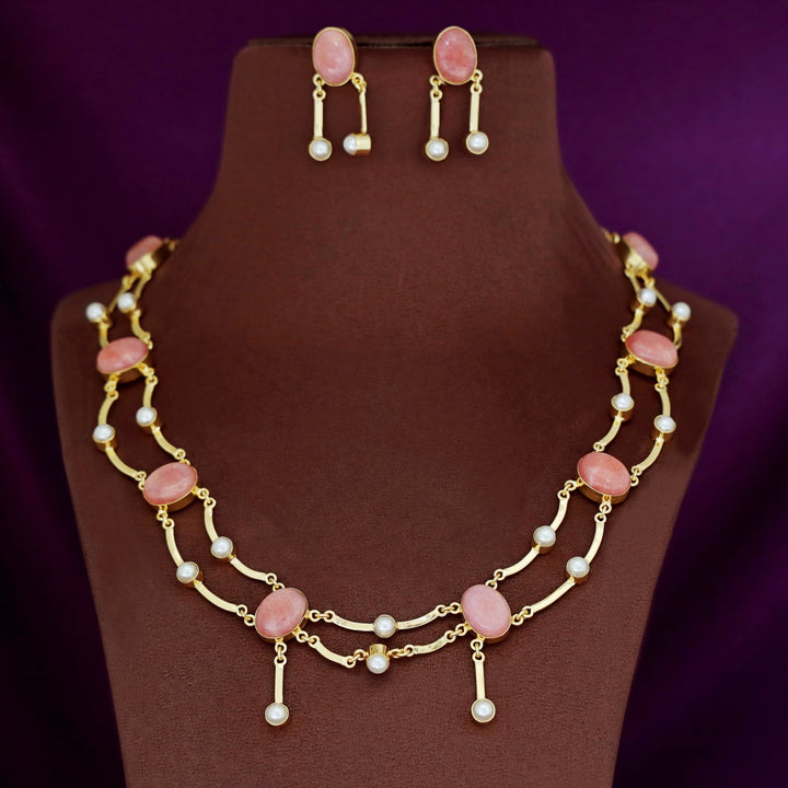 Kesia 2 Layer Natural Stone Pearl Neckpiece With Earring