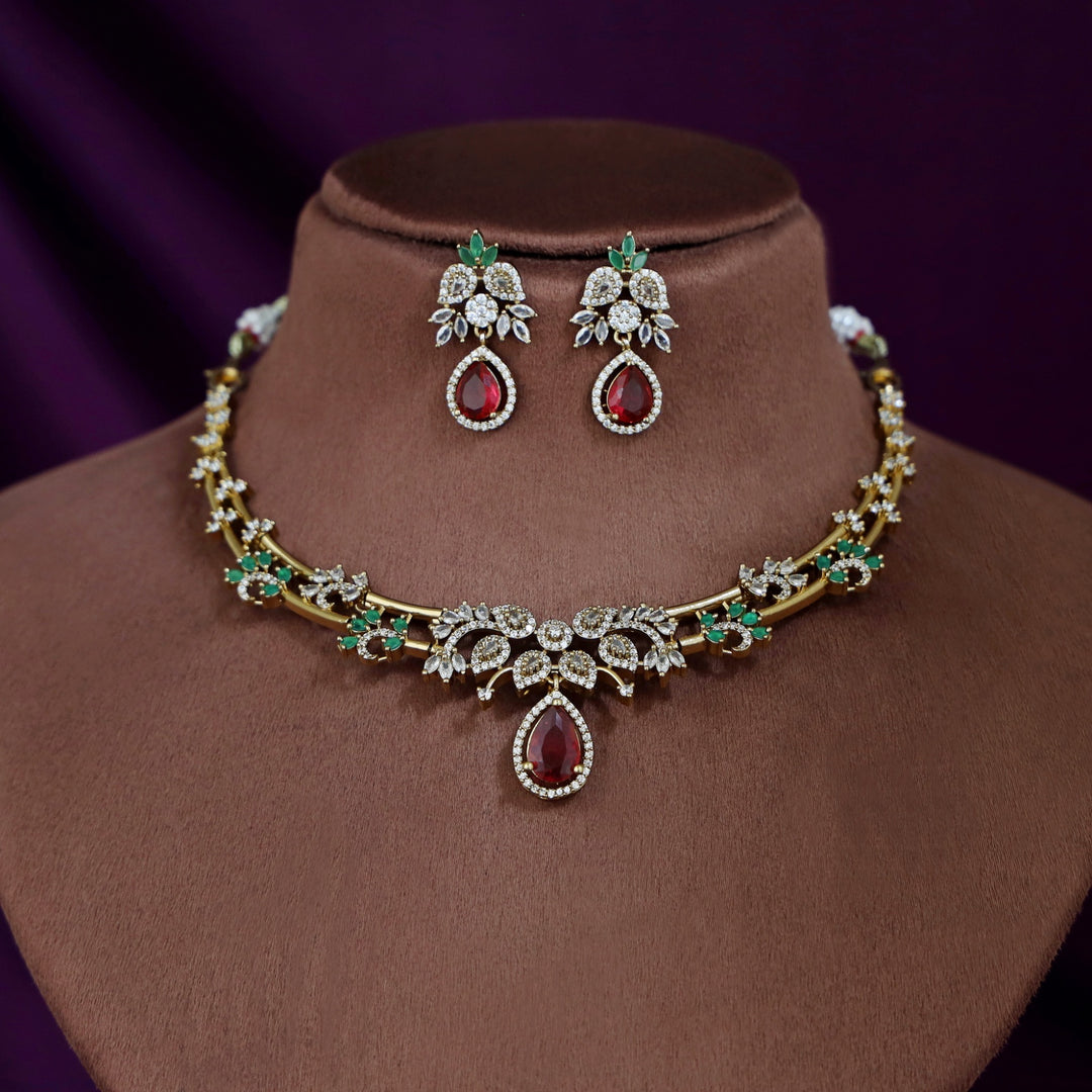 Premium Saanvika AD Stone Stiff Neckpiece With Earring