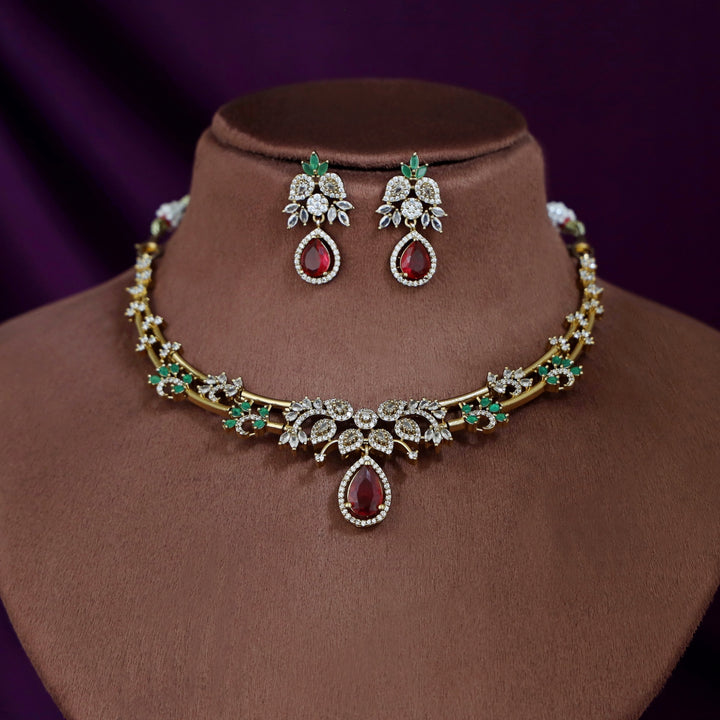 Premium Saanvika AD Stone Stiff Neckpiece With Earring