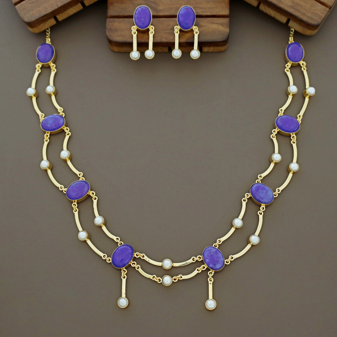 Kesia 2 Layer Natural Stone Pearl Neckpiece With Earring