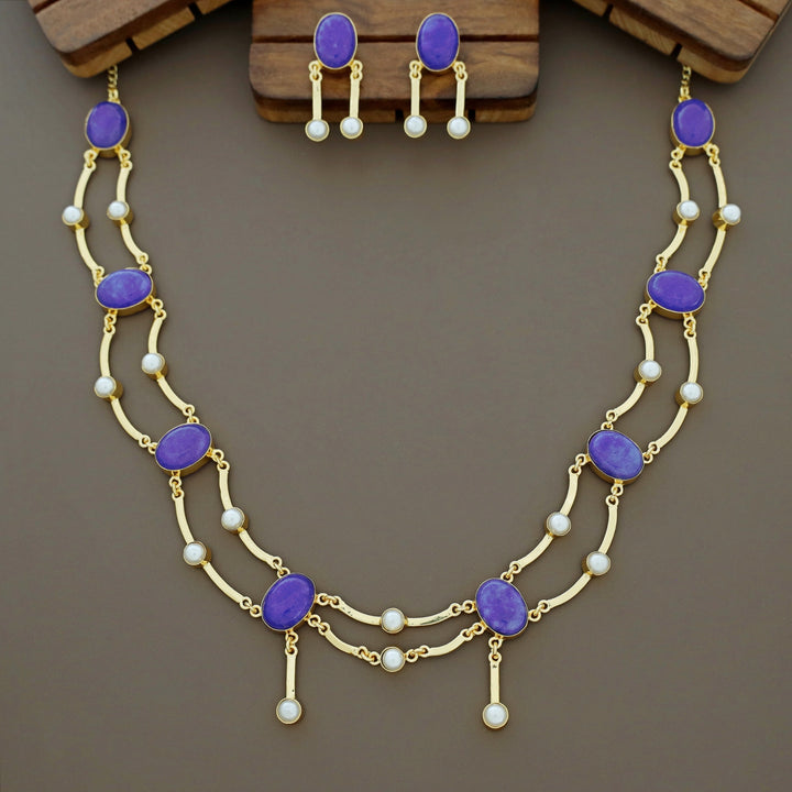 Kesia 2 Layer Natural Stone Pearl Neckpiece With Earring