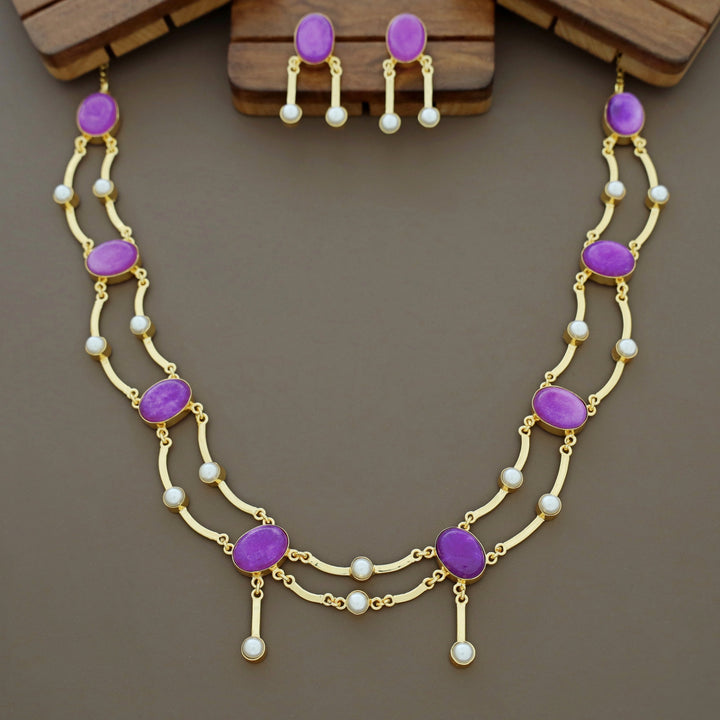 Kesia 2 Layer Natural Stone Pearl Neckpiece With Earring