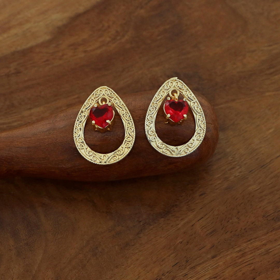 Sansi Golden Drop Heart Glossy Earring