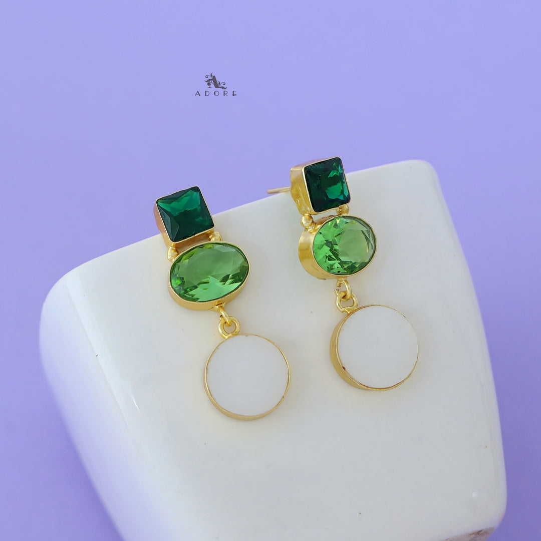 Glossy Square And Oval MOP Earring