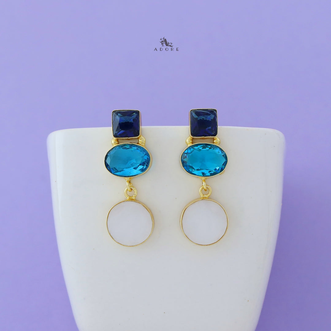 Glossy Square And Oval MOP Earring