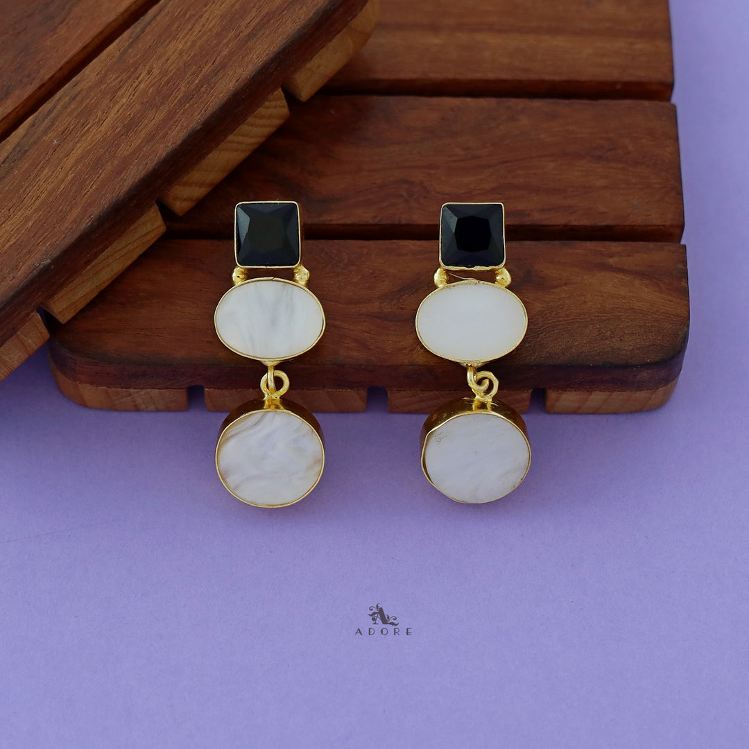 Glossy Square And Oval MOP Earring