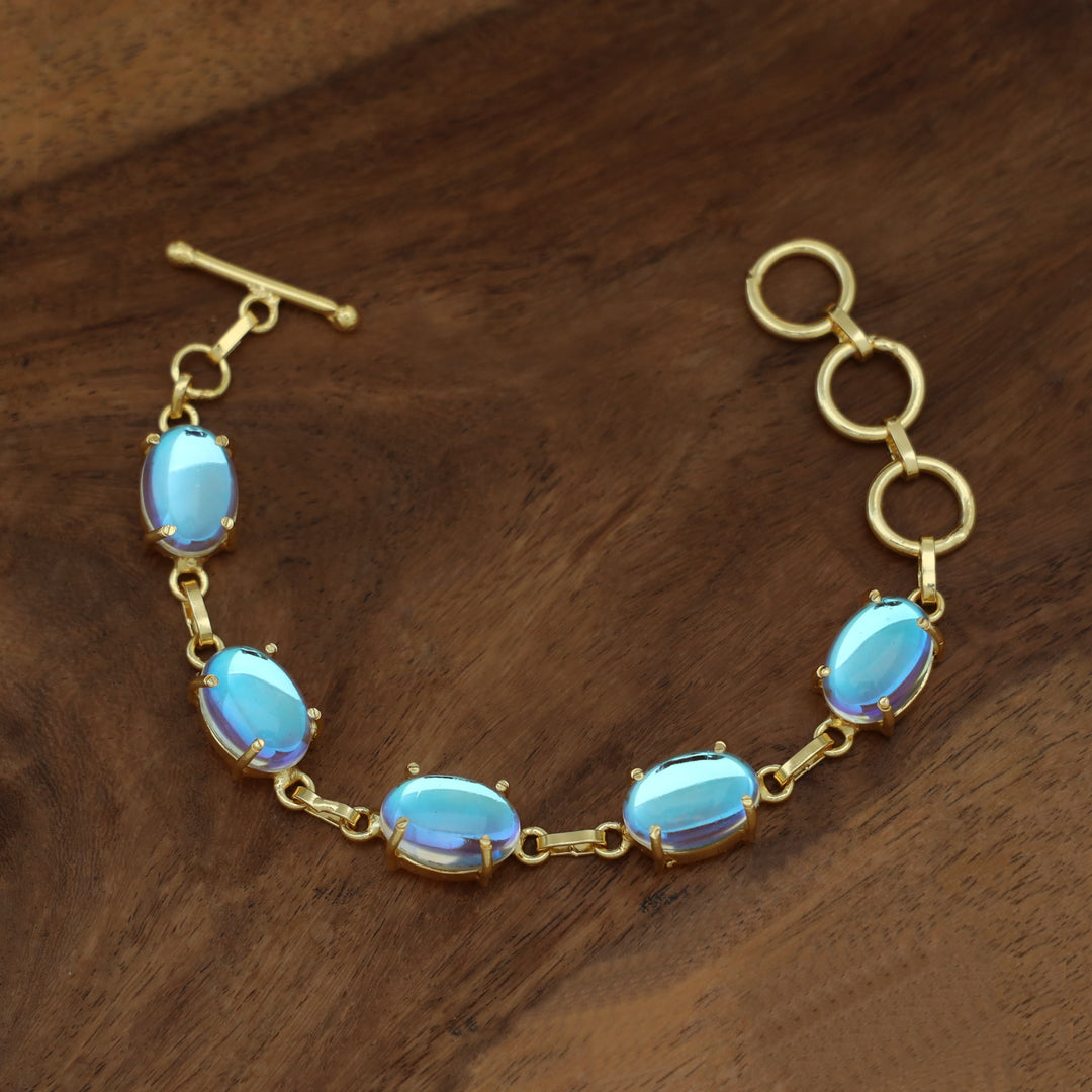Mebal Golden Oval Natural Stone Claw Bracelet