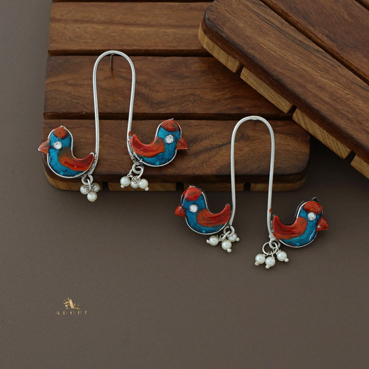 Antique Curvy Meenakari Bonsy Bird Earring