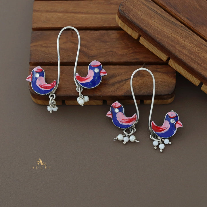 Antique Curvy Meenakari Bonsy Bird Earring