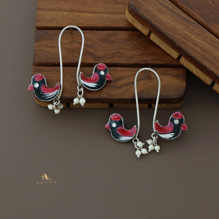 Antique Curvy Meenakari Bonsy Bird Earring