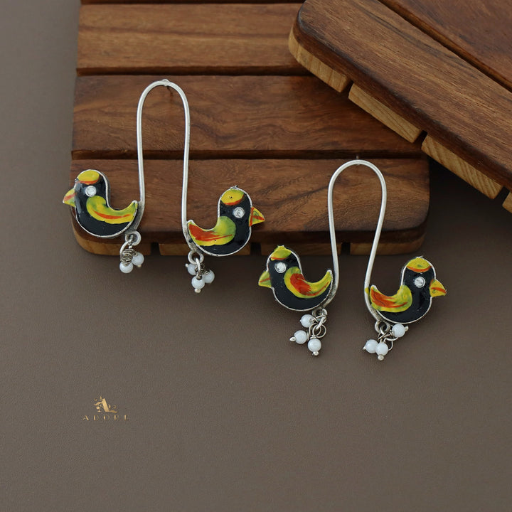 Antique Curvy Meenakari Bonsy Bird Earring
