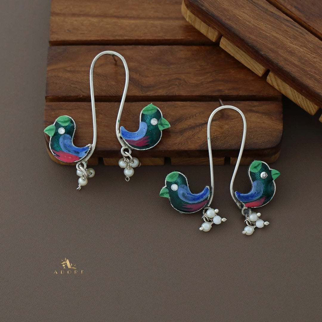 Antique Curvy Meenakari Bonsy Bird Earring