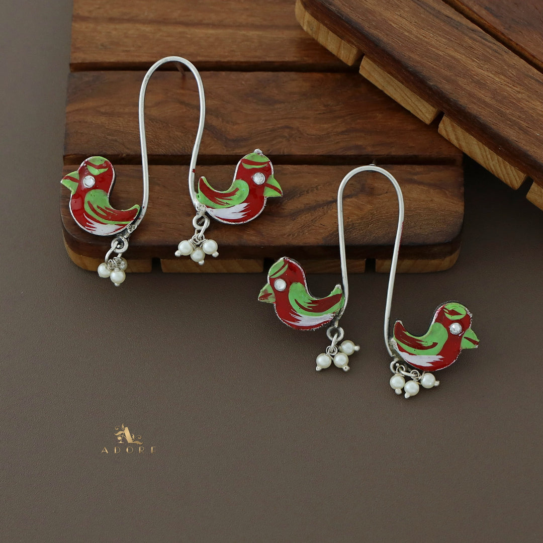 Antique Curvy Meenakari Bonsy Bird Earring