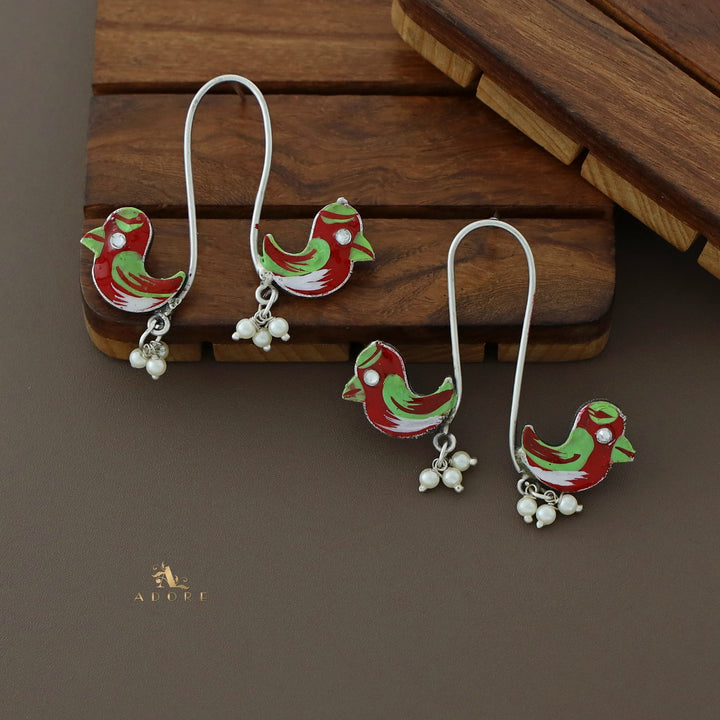 Antique Curvy Meenakari Bonsy Bird Earring