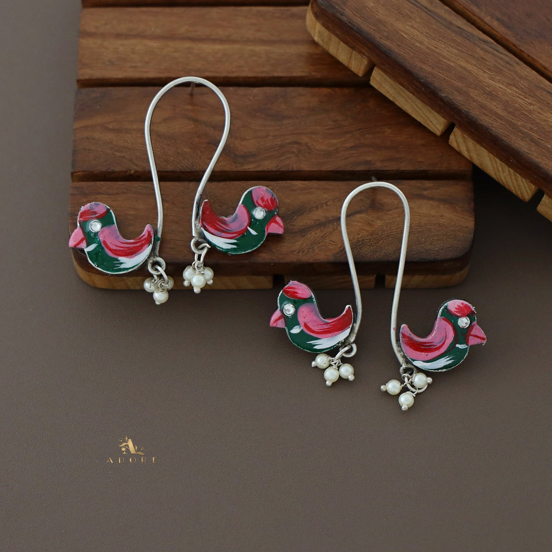 Antique Curvy Meenakari Bonsy Bird Earring