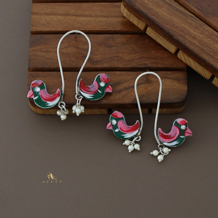 Antique Curvy Meenakari Bonsy Bird Earring