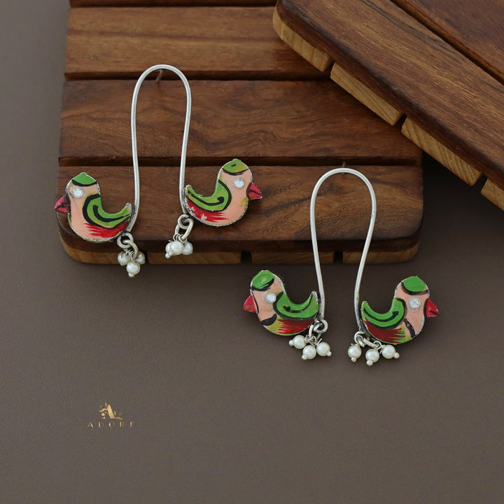 Antique Curvy Meenakari Bonsy Bird Earring