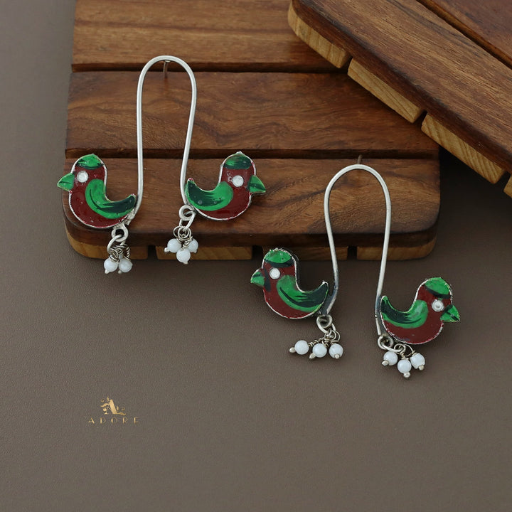 Antique Curvy Meenakari Bonsy Bird Earring