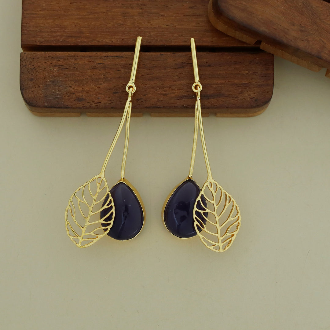 Aayla Golden Leafy Glossy Stone Earring