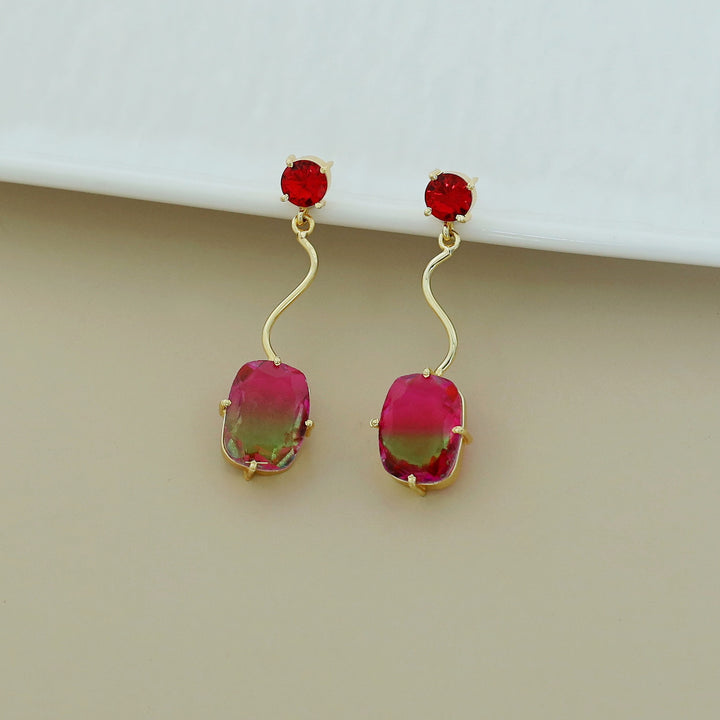 Josline Golden Wavy Rectangle Ametrine Earring