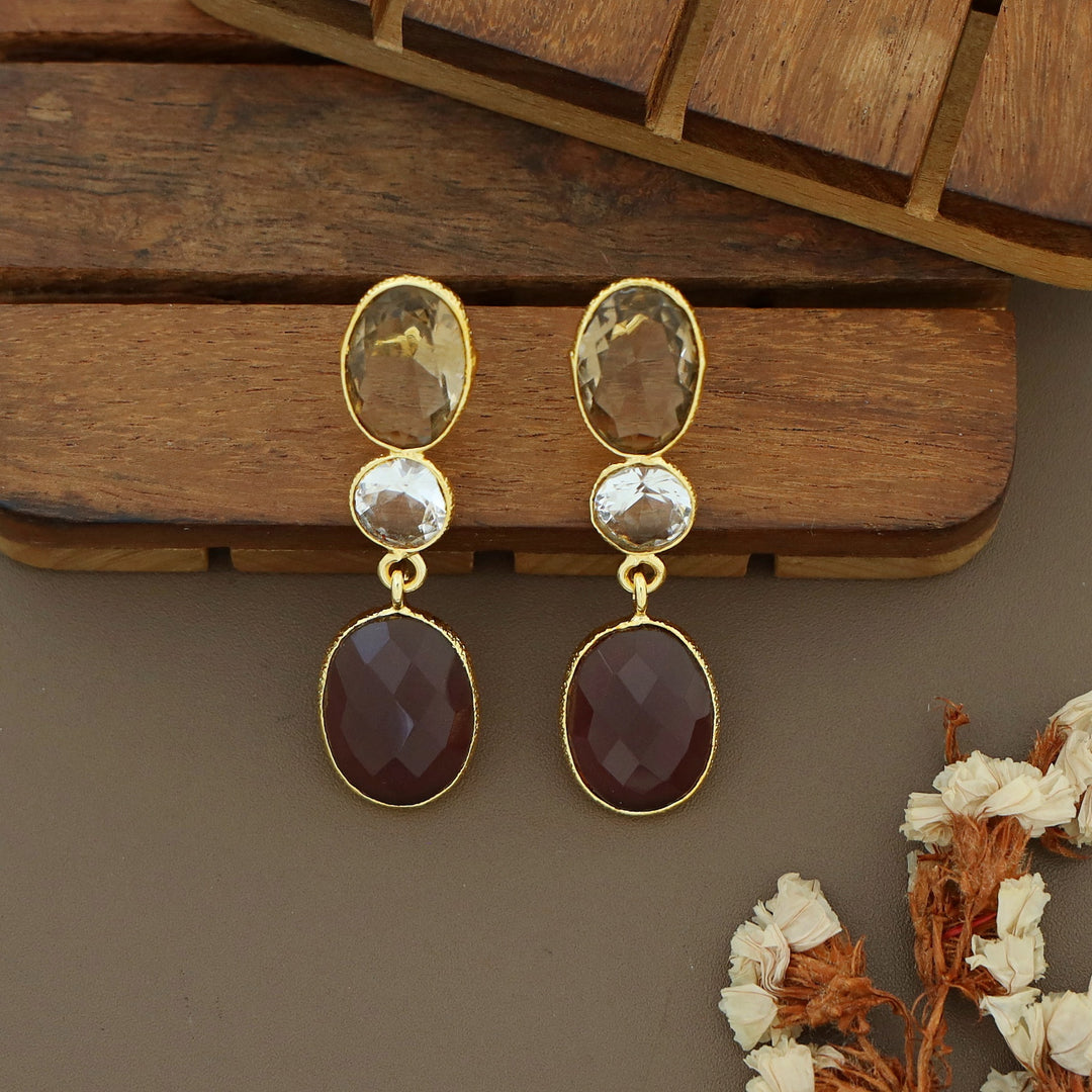 Ojal Dual Oval Circle Glossy Stone Earring
