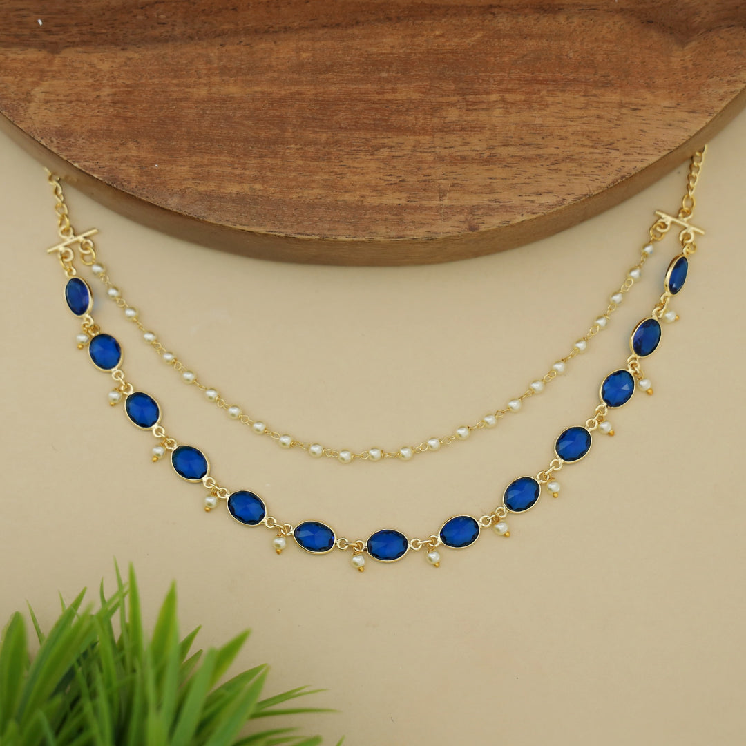 Carly Pearl 2 Layer Oval Glossy Stone Neckpiece