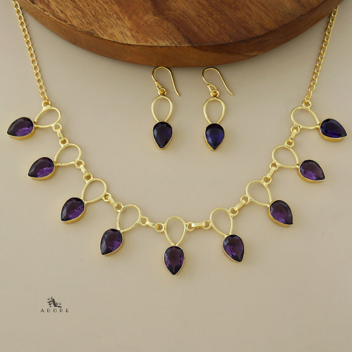 Adorn Drop Glossy Neckpiece With Drop Earrings