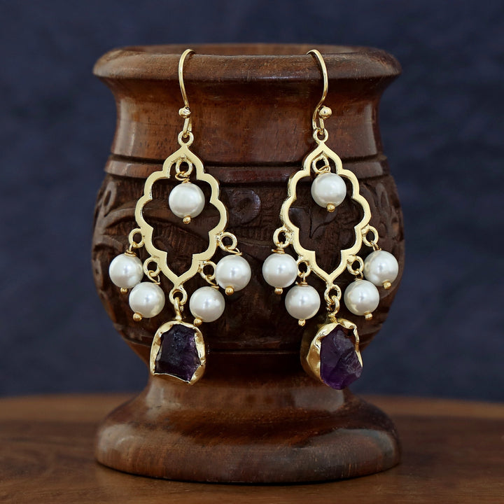 Naurin Hanging Pearl Raw Stone Drop