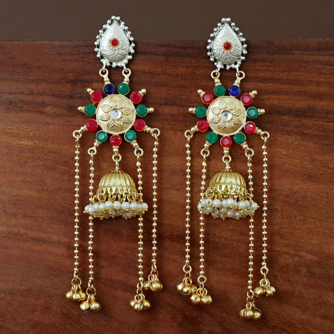 Vasudha Dual Tone Ghunguroo Kashmiri Pearl Jhumka