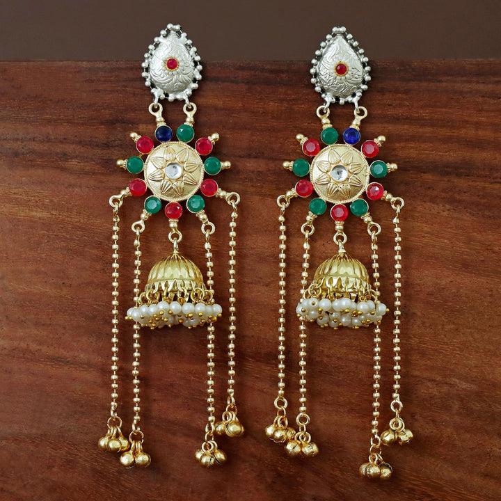 Vasudha Dual Tone Ghunguroo Kashmiri Pearl Jhumka