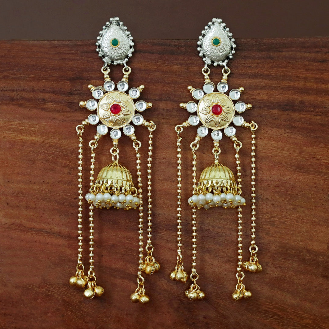 Vasudha Dual Tone Ghunguroo Kashmiri Pearl Jhumka