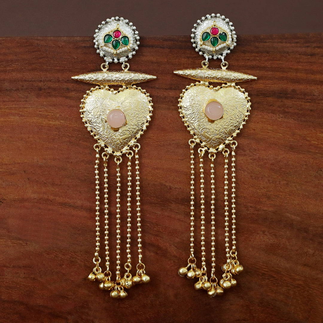 Ishani Dual Tone Heart Ghunguroo Hanging Kashmiri Earring