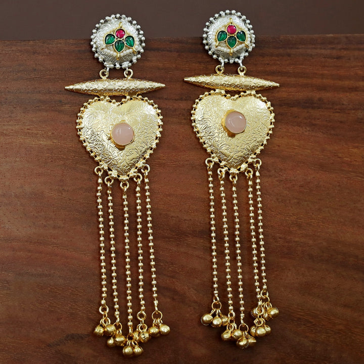 Ishani Dual Tone Heart Ghunguroo Hanging Kashmiri Earring